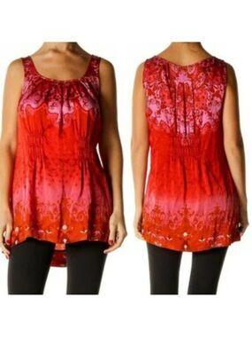 Cabi Red Paisley Printed Draped 100% Silk True Love Top Blouse #672 XS